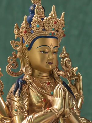 藏传四臂观音菩萨佛像密宗纯铜铜像鎏金