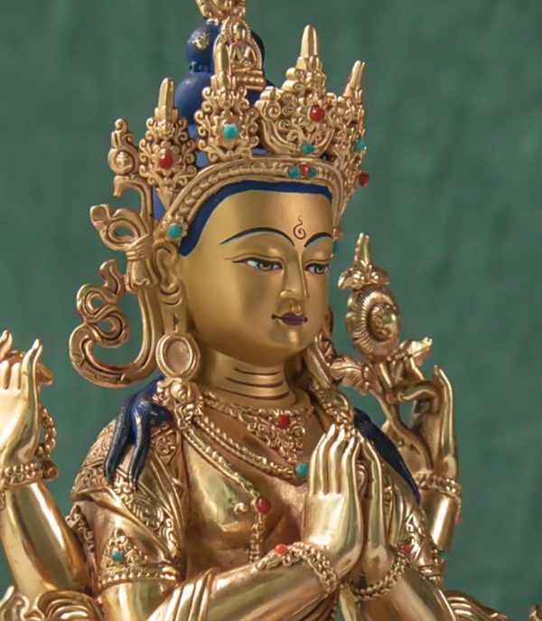 藏传四臂观音菩萨佛像密宗纯铜铜像鎏金