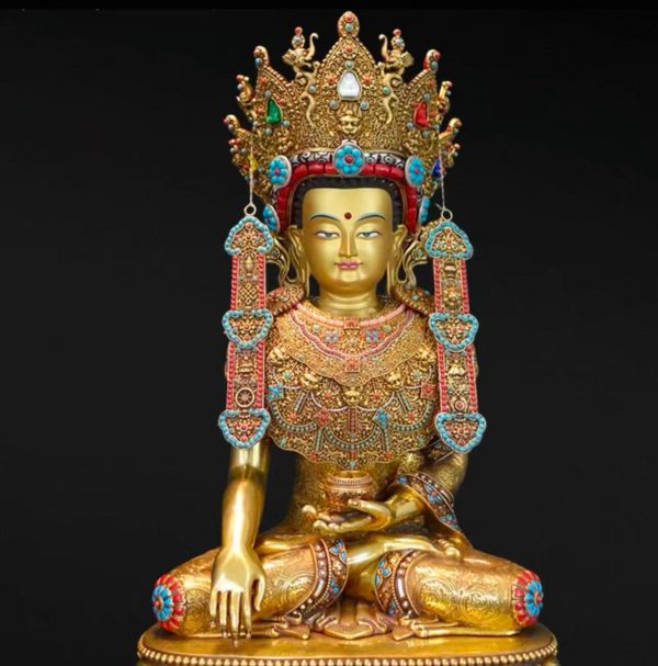 紫金莲 尼泊尔西藏工艺 藏传密宗真金色等身像觉悟觉沃佛纯铜錾刻