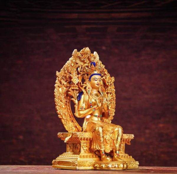 西藏工艺藏传强巴佛 密宗纯铜鎏金铜像 强巴弥勒佛摆件佛像