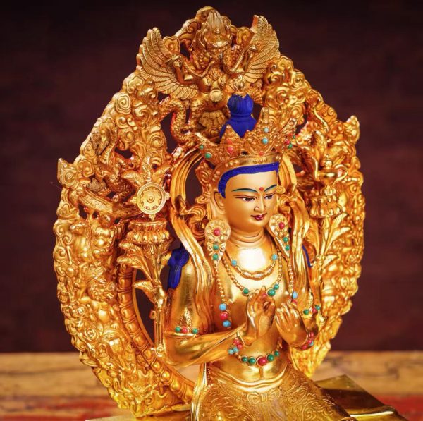 西藏工艺藏传强巴佛 密宗纯铜鎏金铜像 强巴弥勒佛摆件佛像