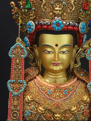 3d5deba64ee1b02ae8874f85bac9a318 紫金莲 尼泊尔西藏工艺 藏传密宗真金色等身像觉悟觉沃佛纯铜錾刻