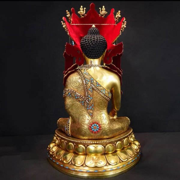 紫金莲 尼泊尔西藏工艺 藏传密宗真金色等身像觉悟觉沃佛纯铜錾刻