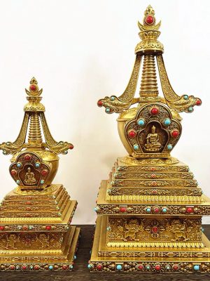 藏传尼泊尔密宗全鎏金纯铜舍利塔摆件加厚藏式佛塔方塔精工款