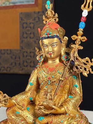 藏村彩珠镶嵌《莲花生大士》铜佛像