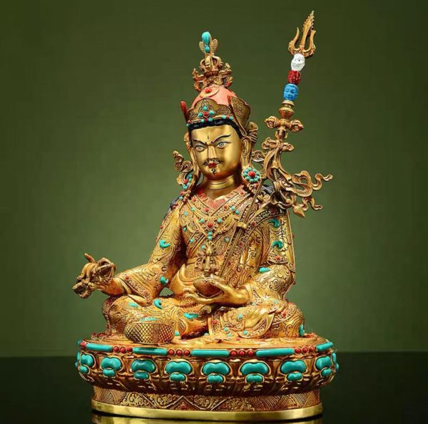 藏村彩珠镶嵌《莲花生大士》铜佛像