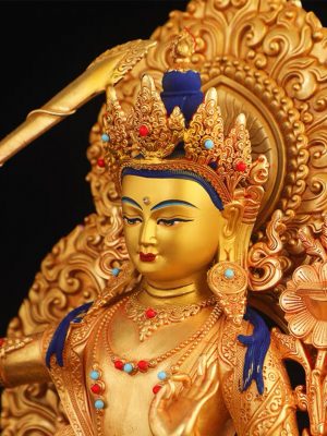 藏传密宗鎏金背光文殊菩萨