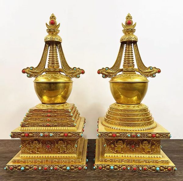 藏传尼泊尔密宗全鎏金纯铜舍利塔摆件加厚藏式佛塔方塔精工款