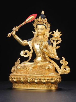 藏传民族密宗鎏金黄铜文殊师利菩萨供佛摆件 藏传民族密宗鎏金黄铜文殊师利菩萨供佛摆件