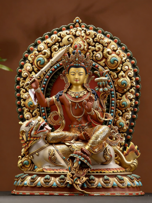 8db92c4f06aa47ffbe24ce8ab10b9271.jpeg~tplv-a9rns2rl98-image_pre_watermark_1_5b 释迦族工艺彩绘骑狮文殊菩萨佛像坐像尼泊尔进口手工铜像