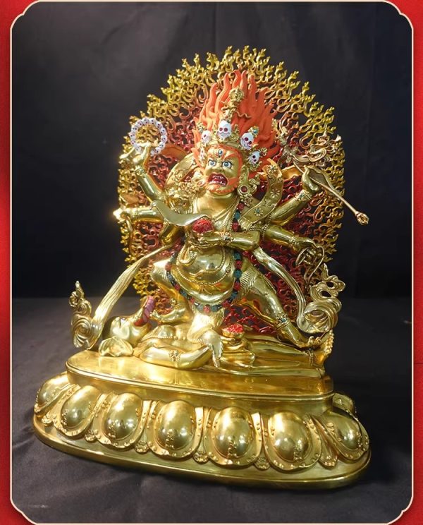 尼泊尔西藏工艺 藏传密宗尼泊尔金六臂大黑天纯铜摆件
