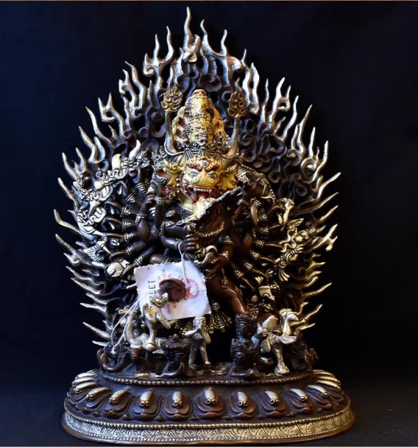 大威德金刚双身护法像尼泊尔紫铜雕刻藏传密宗