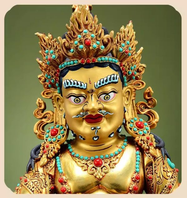 藏传彩珠镶嵌《黄财神》室内家用全鎏金《五姓财神》铜佛像