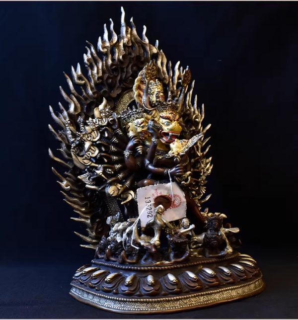 大威德金刚双身护法像尼泊尔紫铜雕刻藏传密宗