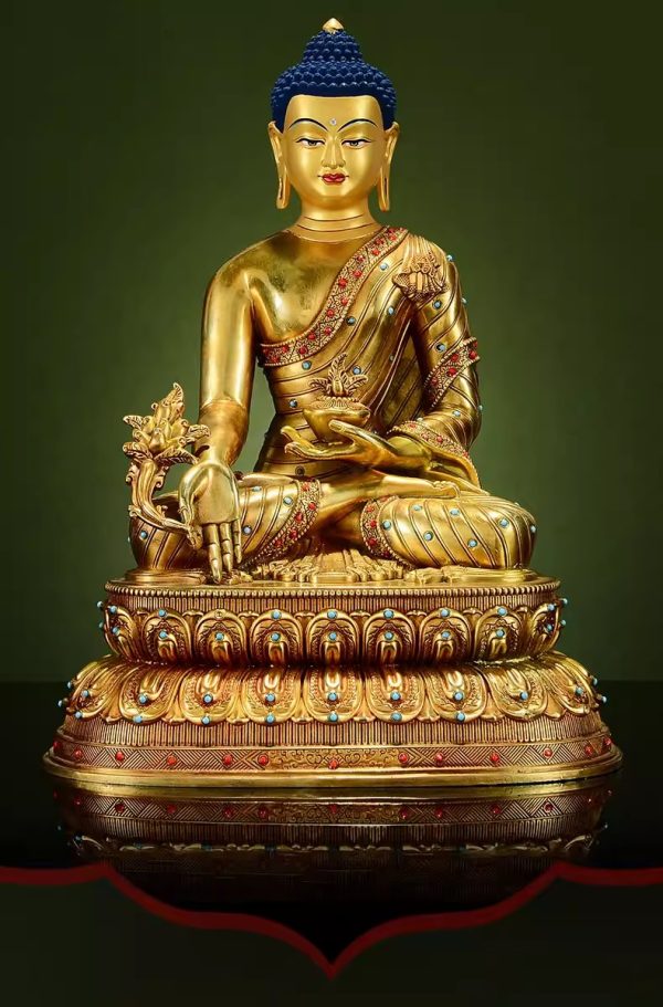 O1CN01KOgTmU1LC2khE7VZn_!!152211262 藏传全鎏金《药师佛》宝石镶嵌精工铜雕铜佛像