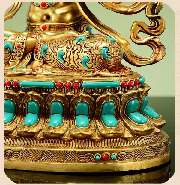 藏传宝石镶嵌《文殊菩萨》松石彩珠《文殊师利》桌面铜佛像
