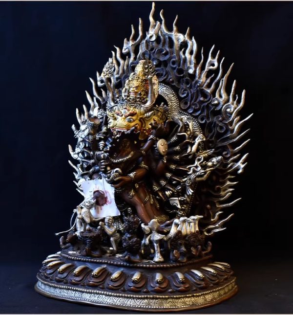 大威德金刚双身护法像尼泊尔紫铜雕刻藏传密宗