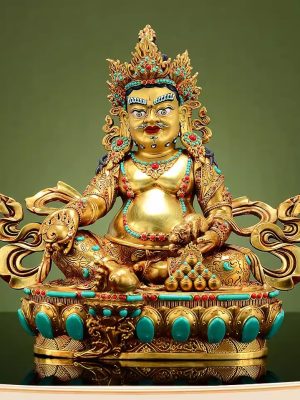 藏传彩珠镶嵌《黄财神》室内家用全鎏金《五姓财神》铜佛像