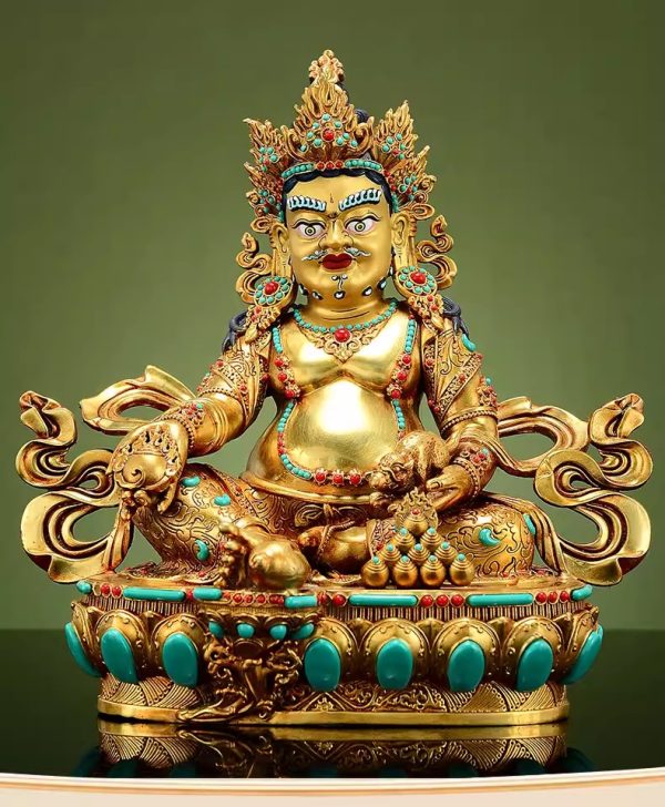 藏传彩珠镶嵌《黄财神》室内家用全鎏金《五姓财神》铜佛像