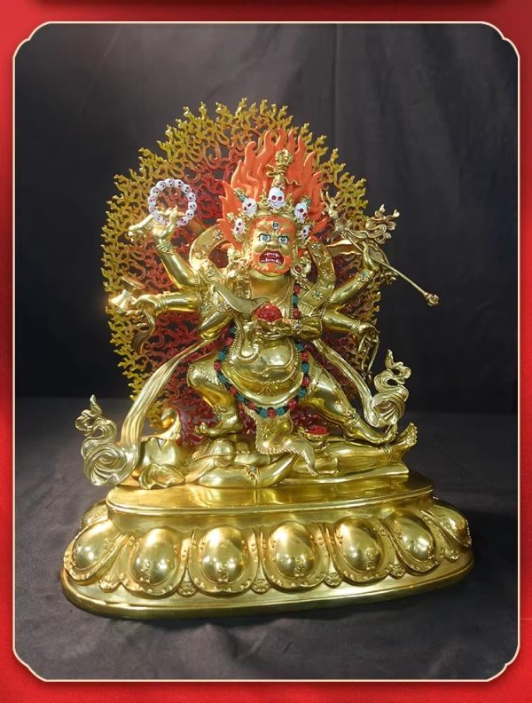 尼泊尔西藏工艺 藏传密宗尼泊尔金六臂大黑天纯铜摆件