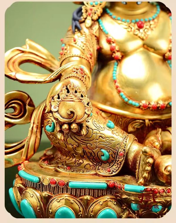 藏传彩珠镶嵌《黄财神》室内家用全鎏金《五姓财神》铜佛像