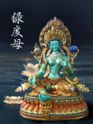 O1CN01wLFBLk1fhuc7BNDEX_!!2215835774039 尼泊尔西藏工艺 藏传密宗彩绘绿度母纯铜手工錾刻