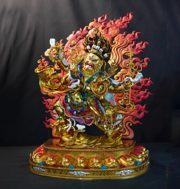 尼泊尔西藏工艺 藏传密宗彩绘六臂大黑天玛哈噶啦财神